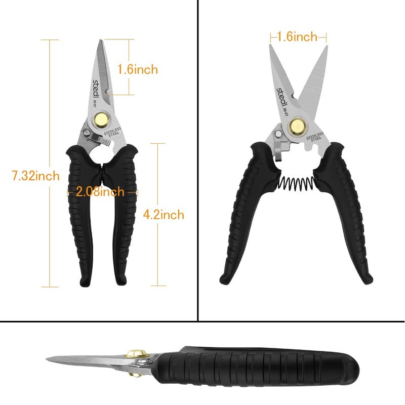 stedi Scissors Heavy Duty, Multi-Purpose Shears with Finely Serrated High Carbon Stainless Steel Blades -Easy Cutting Electrical Cable Notch, Insulation, Non-Slip Comfortable Handle, Soft Cable - Image 2